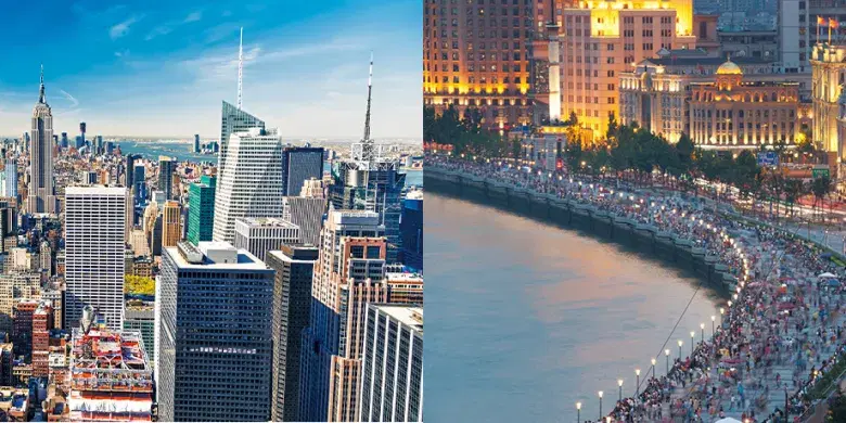 アメリカと中国の航空写真