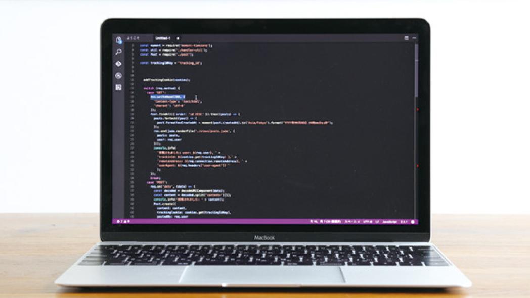ノートPCにソースコードが写っている写真
